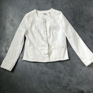 CAbi Castaway Stretch White Denim Jacket